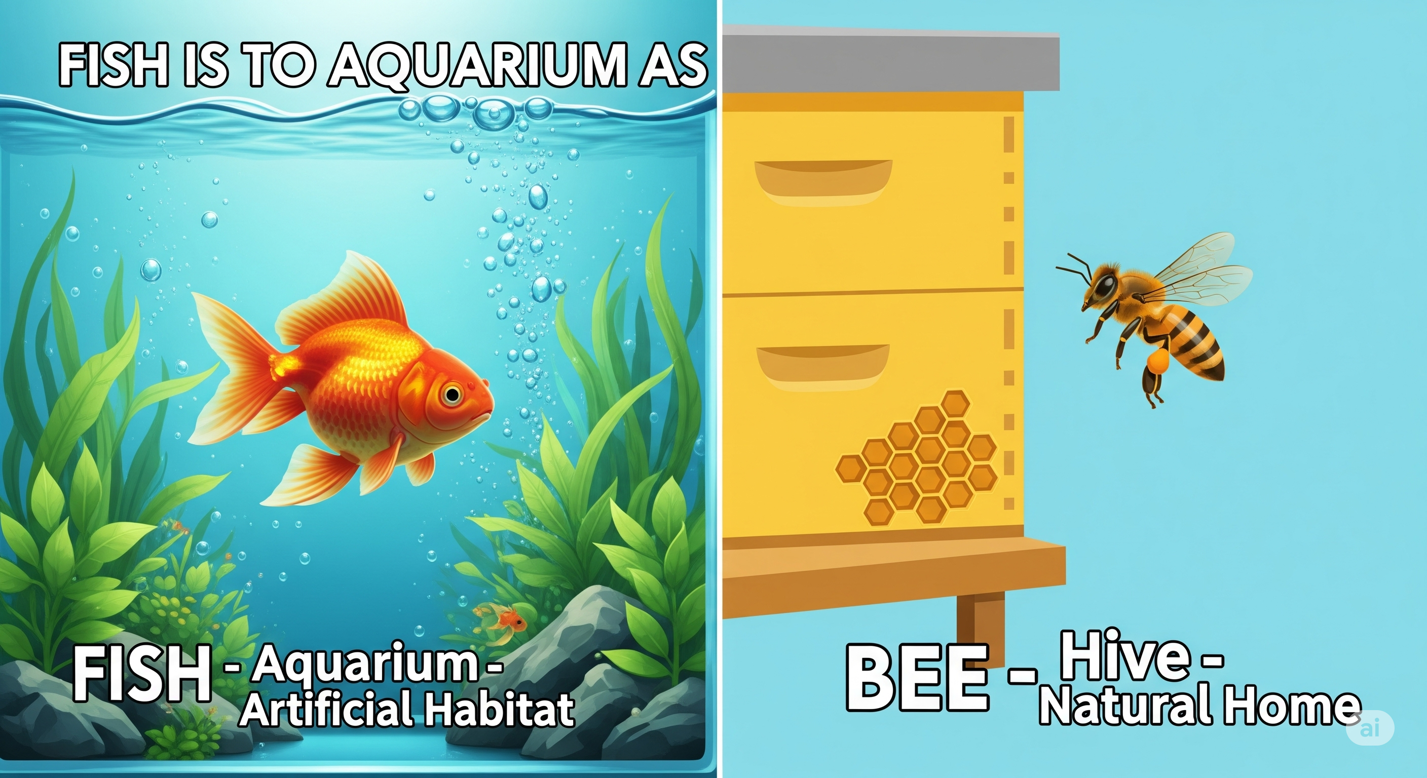Fish is to Aquarium as Bee is to Hive